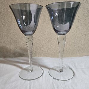 Vintage Amethyst Air Twist Stemmed Wine Glasses Set Of 2